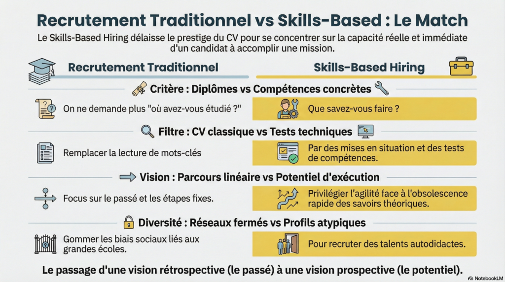 Recrutement en Skills-Based Hiring : Révolution ou simple retour au bon sens ? recrutement traditionnel vs par compétences